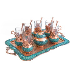 Set of 8 turquoise tattoo teapots